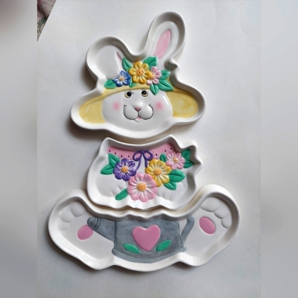 Vintage* Easter Rabbit 3-Section Ceramic Serving Plate